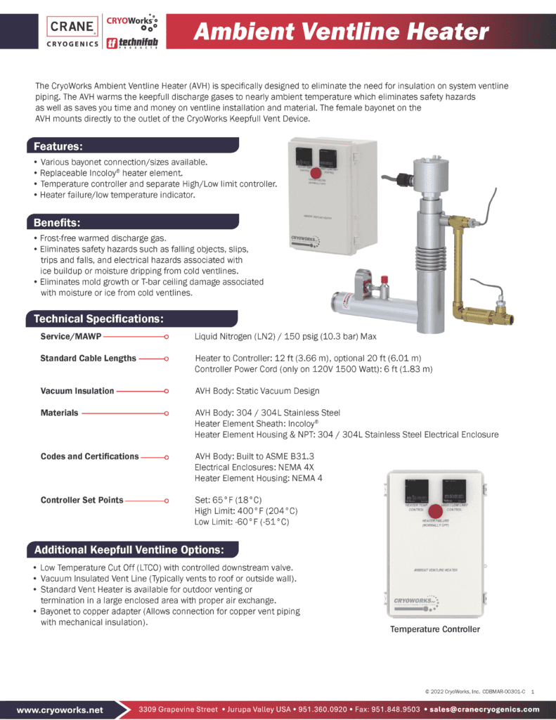 Ambient Ventline Heater 6 5 25 CDBMAR 00301 C CRANECryogenics Page 1