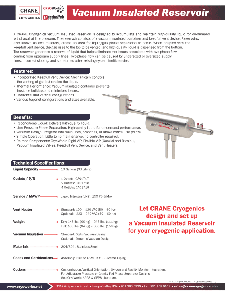 CRANE®CRYOGENICS RESERVOIR CDBMAR 00309 A 09 26 25 Page 1