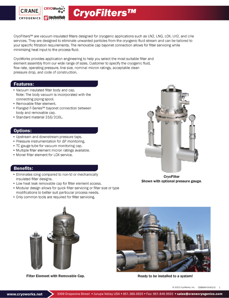 CryoFilters 6 5 25 CDBMAR 00402 D CRANECryogenics Page 1