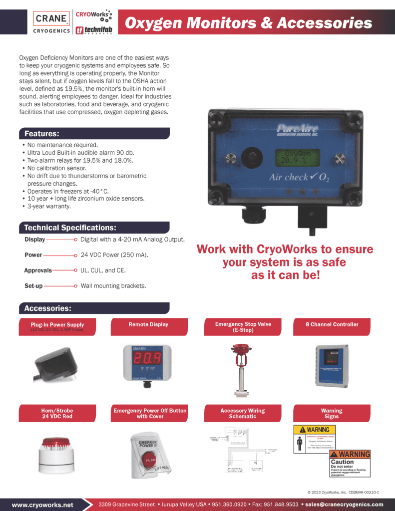 O2 Monitor and Accessories 6 5 25 CDBMAR 00310 C CRANECryogenics