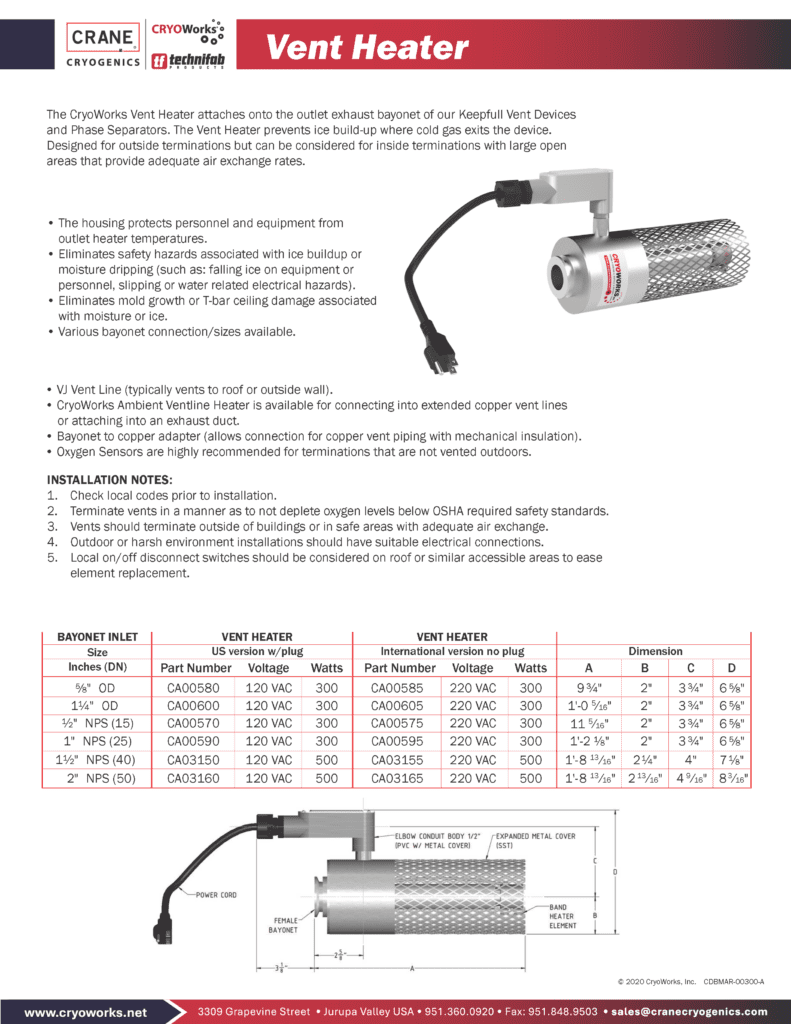 Standard Vent Heater 6 5 25 CDBMAR 00300 A CRANECryogenics